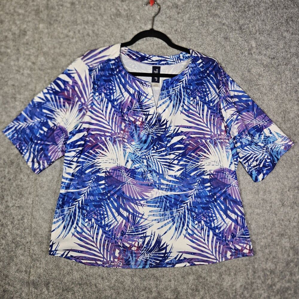 Swimsuits for All Blue Purple Tropical Swim Shirt Short Sleeve Rash Guard 18/20